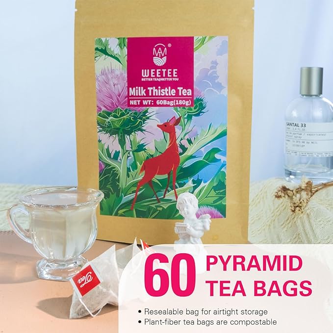 WT WEETEE Milk Thistle Tea Bags, Made with 100% Pure Milk Thistle Seeds, Natural Caffeine-free Herbal Tea Detox Tea 3g x 60 Counts - Bloomnest