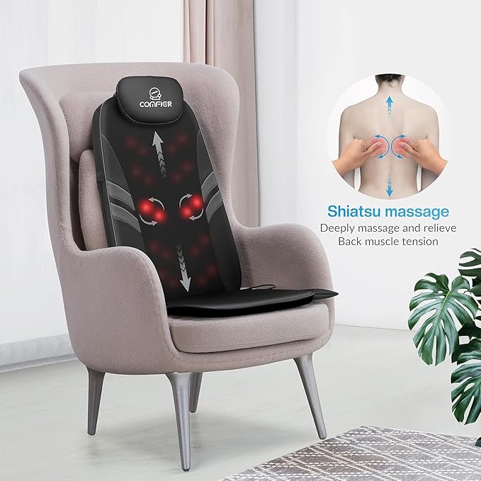 COMFIER Back Massager for Back Pain,APP Control, Shiatsu Massage Chair Pad,Electric Chair Massagers with Heat,Seat Cushion for Office,Home,Ideal Gifts for Mom,Dad,Him,Her - Bloomnest