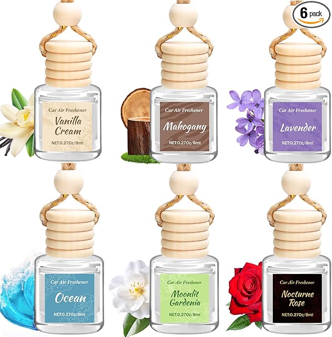 6 Pack Car Air Freshener - Valentines Day Gifts for Her, Hanging Air Freshener Essential Oil Diffuser, Romantic Car Scents Cute Auto Decor Gifts for Women/Men - Bloomnest