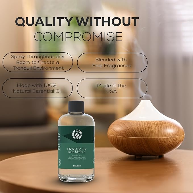 Aroma Country Fraser Fir Diffuser Oil - Luxury Essential Oils for Diffuser Refill & Air Freshener Room Spray - Long-Lasting & Natural Home Fragrance, Pine Needle Scented Oil for Diffusers (8.5 Fl. oz) AromaCountry