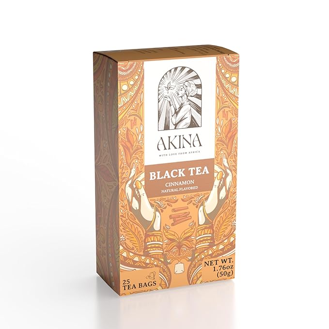 Akina Single-Origin Cinnamon Tea Bags | 100% Naturally Flavored Black Tea, Kenyan Origin, Gourmet, Hot Cinnamon (25 String & Tag Saschets, 50g) - Bloomnest