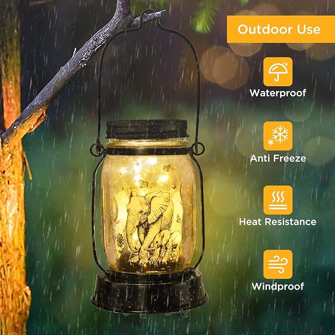 Elephant Gifts for Women/Men Elephant Lovers Solar Lantern Mom Birthday, Mothers Day, Christmas Gifts, Solar Garden Decoration Outside for Yard, Patio,Backyard,Porch, Torches - Bloomnest