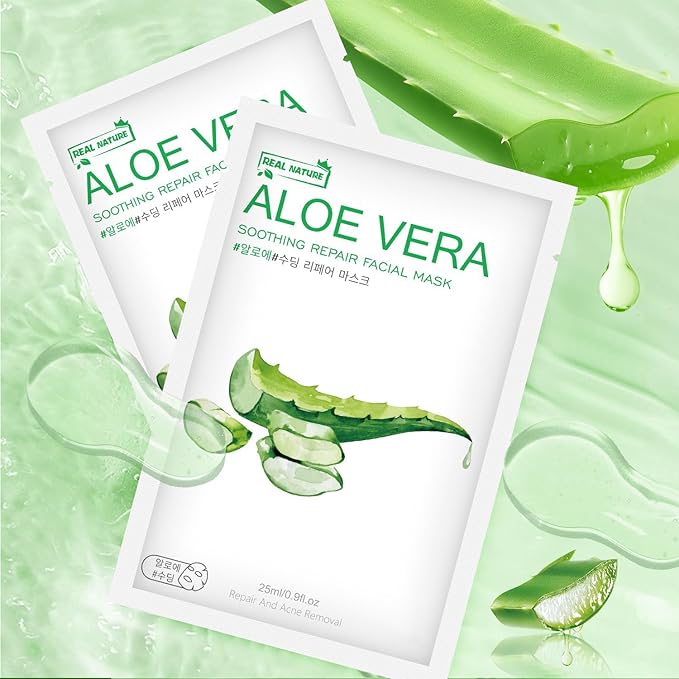 Aloe Vera Face Mask,Hydrating Face Masks Skincare For Dry, Oily,Sensitive Skin,Aloe Facial Skincare Sheet For Moisturizing, Soothing, Calming, Sun Care,Acne, Facial Masks for Women Skin Care 10-Pack - Bloomnest