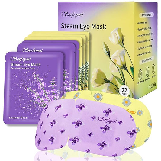 Serfeymi 22 Packs Steam Eye Masks Self Heating Warm Eye Mask, Disposable Eye SPA Heated Eye Mask for Sleeping,Relief Eye Fatigue, Gifts for Mother's Day - Upgraded (Lavender 11PCS+ Chamomile 11PCS) - Bloomnest