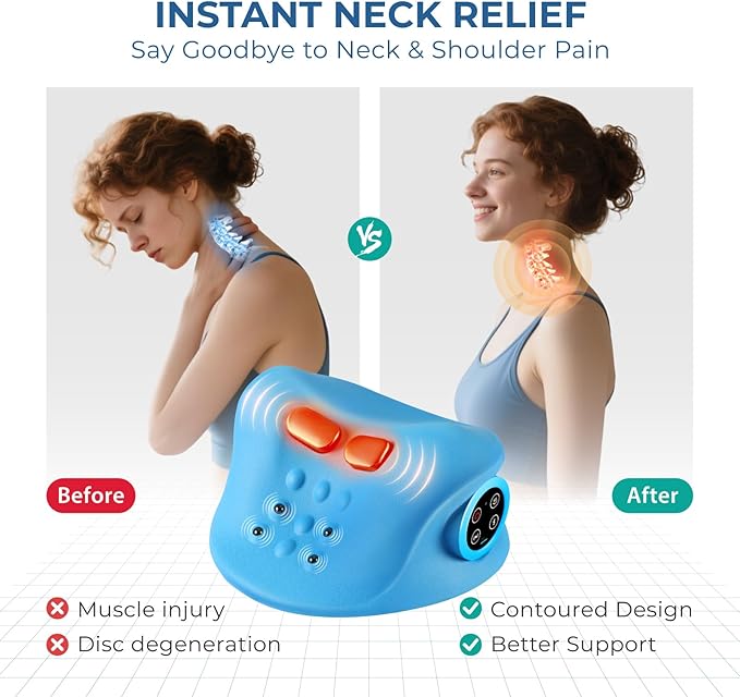 YOUKADA Neck Massager, 3 in 1 Modes, Electric Shoulder Relaxer, Neck Stretcher with Heat for Pain Relief Deep Tissue, Ergonomic 26°Shoulder Massager, Portable for Car/Office/Home (Blue) - Bloomnest