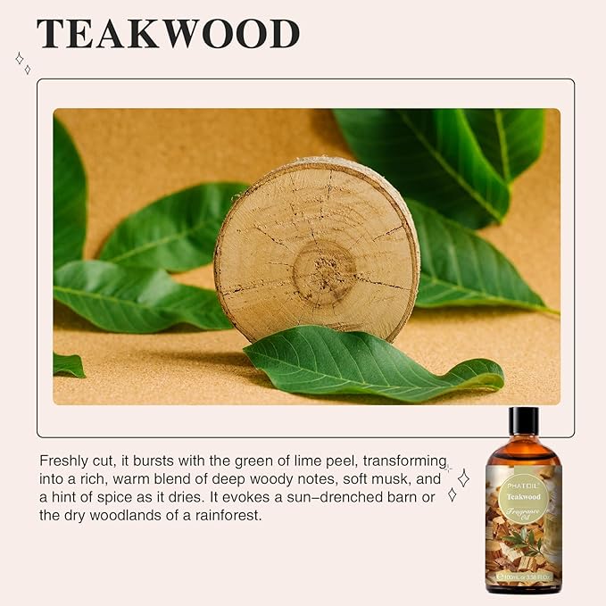 PHATOIL 3.38FL.OZ Teakwood Fragrance Oils for Aromatherapy, Essential Oils for Diffusers for Home, Perfect for Diffuser, Yoga, Skin Care, DIY Candle and Soap Making - 100ml - Bloomnest