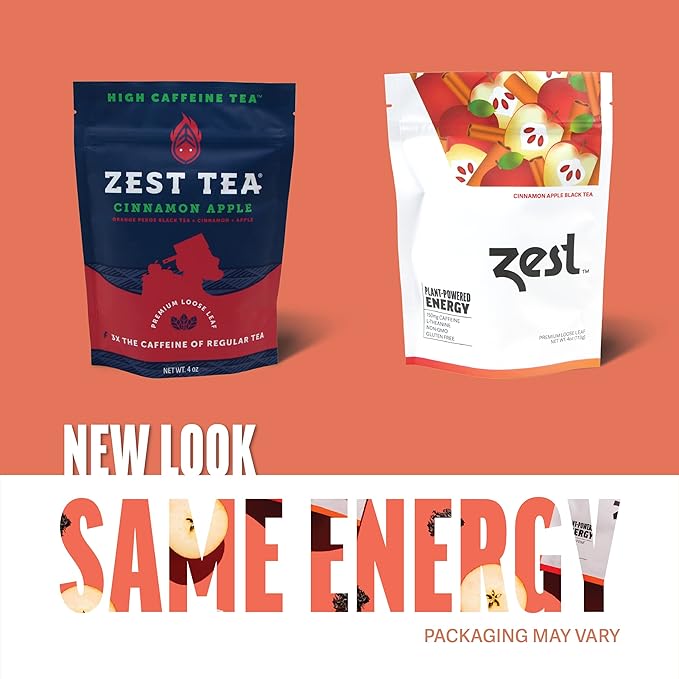 Zest 150mg High Caffeine Energy Loose Leaf Blend - Cinnamon Apple Black Tea - 4 Oz - All Natural Strong Flavored Healthy Coffee Alternative Highly Caffeinated Substitute - Perfect for Keto Diet - Bloomnest