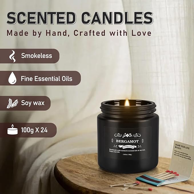 Scented Candles Gifts Set 24 Pack Soy Wax Travel Tin Jar Candles for Home 3.05 OZ for Mom for Christmas, Birthday, Thanksgiving, Mother's Day(Black) - Bloomnest