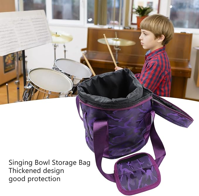 Music Bowl Bag,Singing Bowl Storage Bag Crystal Singing Bowl Carrying Case with 2 External Pocket Dual (12in Pure) - Bloomnest