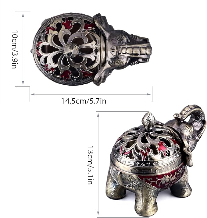 K COOL Metal Backflow Incense Holder Elephant Cone Incense Burner Candle Holder with Lid, Aromatherapy Ornament Home Office Decoration for Indoor Outdoor (Red) - Bloomnest