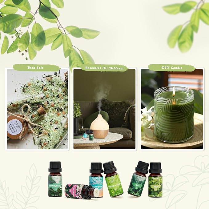 SALKING Nature Fragrance Oils, Premium Essential Oil for Diffuser, Scented Oil Gift Set for Soap Candle Making - Pine, Ocean Breeze, Rain, Fresh Cut Grass, Wildflowers, Mountain Air - Bloomnest