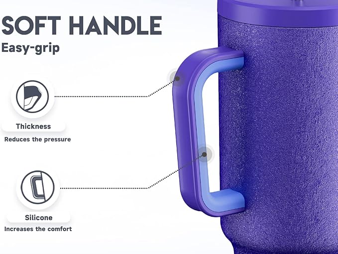 Meoky 40oz Tumbler with Handle, Leak-proof Lid and Straw, Insulated Coffee Mug Stainless Steel Travel Mug, Keeps Cold for 34 Hours or Hot for 10 Hours (Offshore) - Bloomnest