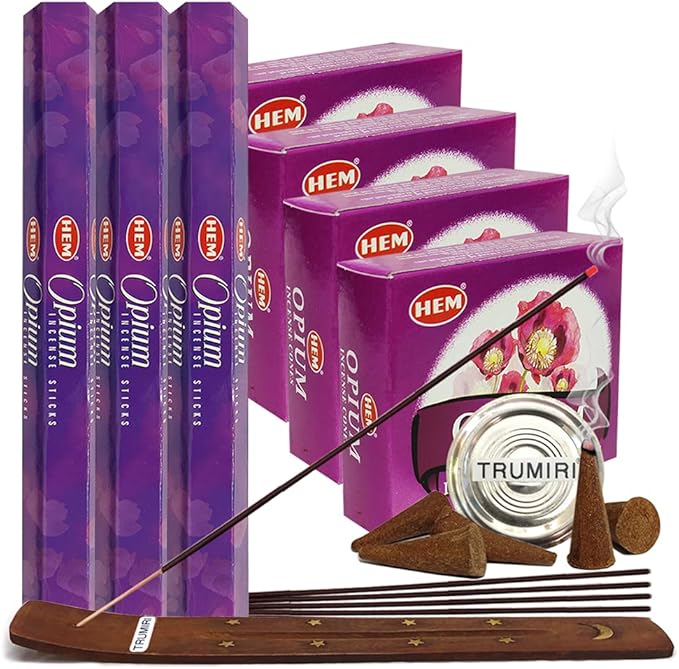 Opium Incense Sticks and Cone Incense Holder Variety Pack Bundle insence insense insienso TRUMIRI
