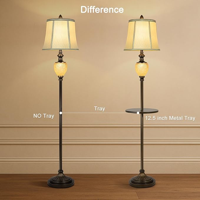 Vintage Floor Lamp with Nightlight, 64" Tall Lamp with Beige Faux Silk Shade, Rotary Switch, Farmhouse Design Brown Standing Lamp for Living Room Bedroom Office Dining Room Corner (LED Bulb Included) - Bloomnest