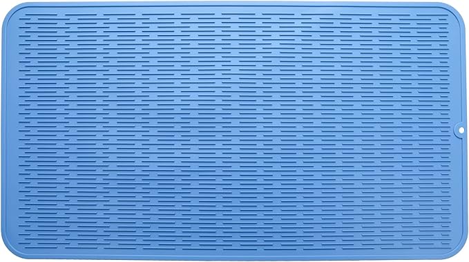 Silicone Dish Drying Mat for Multiple Usage,Easy clean,Eco-friendly,Heat-resistant Silicone Mat for Kitchen Counter or Sink,Refrigerator or Drawer Liner Lichen BlueL 4XL 32 inches x 18 inches - Bloomnest