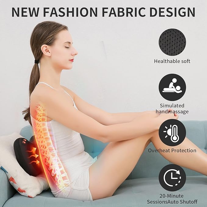 Back Massager, Shiatsu Neck Massager with Heat, Electric Back Massager for Shoulder, Back, Leg, Deep Tissue Kneading Massage to Relief Muscles, Massage Pillow for Mom/Dad/Women/Men - Bloomnest