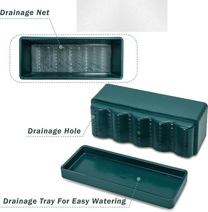 D'vine Dev 12 Inch Window Box Planter, Rectangle Plastic Herb Planter with Drainage Holes and Saucer, Indoor Succulent Cactus Vegetable Pot for Windowsill, Garden Balcony, Green, Set of 2, 76-X-C-2 - Bloomnest