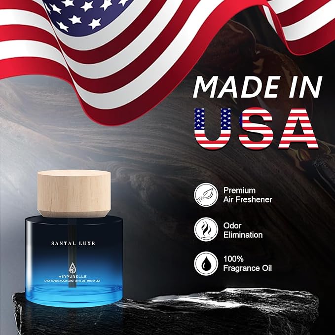 Car Air Freshener 50ML (1.7 FL OZ) Car Air Fresheners Perfume - Spicy Sandalwood Fragrance Oil Air Diffuser for Car, 180+ days Long Lasting Fragrance, Wooden Cup Design Car Fresheners, Made in USA - Bloomnest