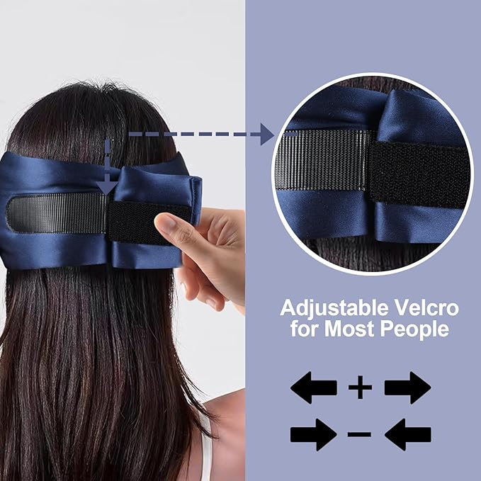 Mulberry Silk Sleep Mask for Side and Back Sleepers, Blackout Eye Mask for Sleeping for Women Men with Adjustable Wide Band, Comfortable Soft Pressureless Eye Cover for Sleeping in Large Size - Bloomnest
