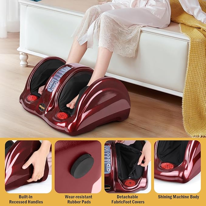 H&B Luxuries Shiatsu Foot Massager Machine with Remote Controller, Kneading and Rolling Home Massagers for Feet, Ankle, Calf, Leg, Ideally for Men, Women, Father, Mom Parents and The Elderly, Red - Bloomnest