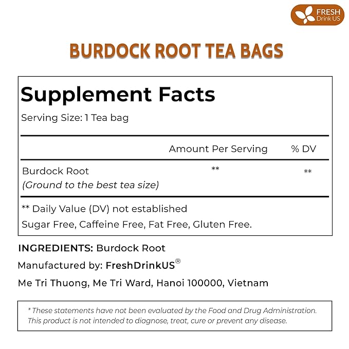 FreshDrinkUS, Premium 120 Burdock Root Tea Bags, 100% Natural & Pure, Herbal Tea. Made with Natural Material Tea Bags. No Sugar, No Caffeine, No Gluten, Vegan. - Bloomnest