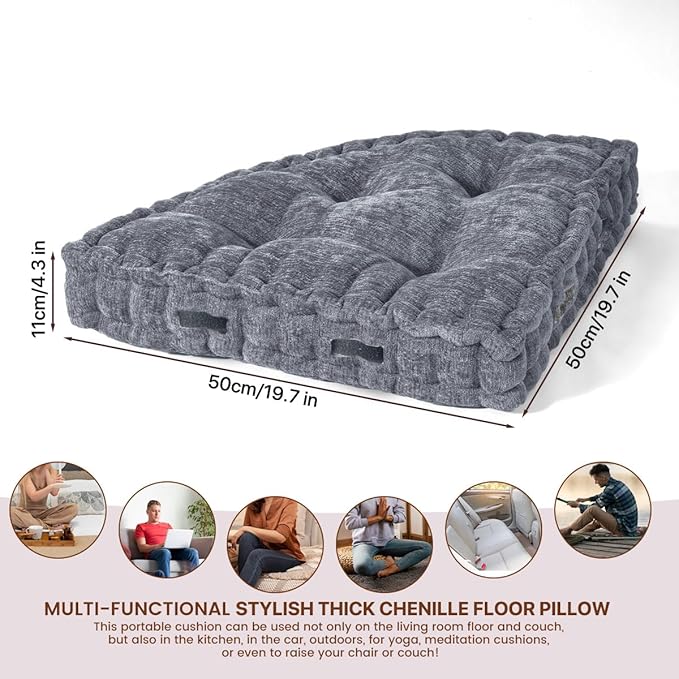 Fan-Shaped Floor Cushion Fan Floor Pillow, Meditation Cushion for Sitting or Yoga, Pizza Cushions Thick Outdoor Seating for Kids for Adults 28"*28" Gray - Bloomnest