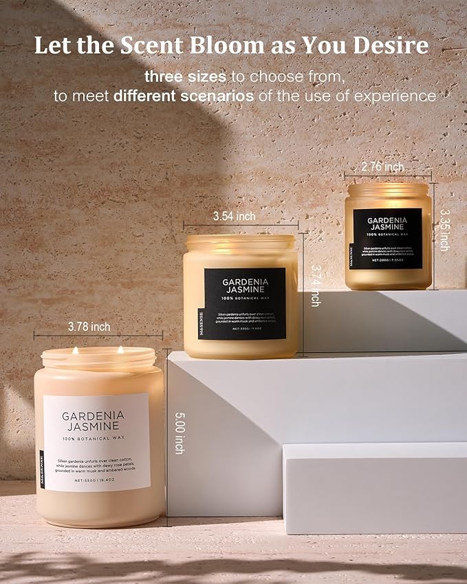 M&SENSE Gardenia Jasmine Scented Candle, 110 Hours Slow Burning Clean Non Toxic 19.4oz 2 Wicks Highly Scented Aromatherapy Candle for Housewarming Gifts, Long Lasting Fragrance for Bath & Office - Bloomnest