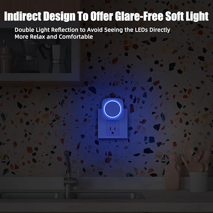 Blue Night Lights Plug into Wall, 4 Packs Dimmable Night Light with Dust to Dawn Sensor, Automatically Turn on and Off, Gentle Glow Nightlight for Bathroom,Bedroom,Stairs,Kitchen,Hallway, Blue - Bloomnest