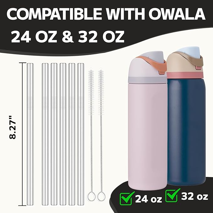 MIMORE Metal Straw for Owala 24 oz 32 oz - 6 PCS Satinless Steel Straws Compatible with Owala Straw Replacement - Resuable & Dishwasher Safe Mimore