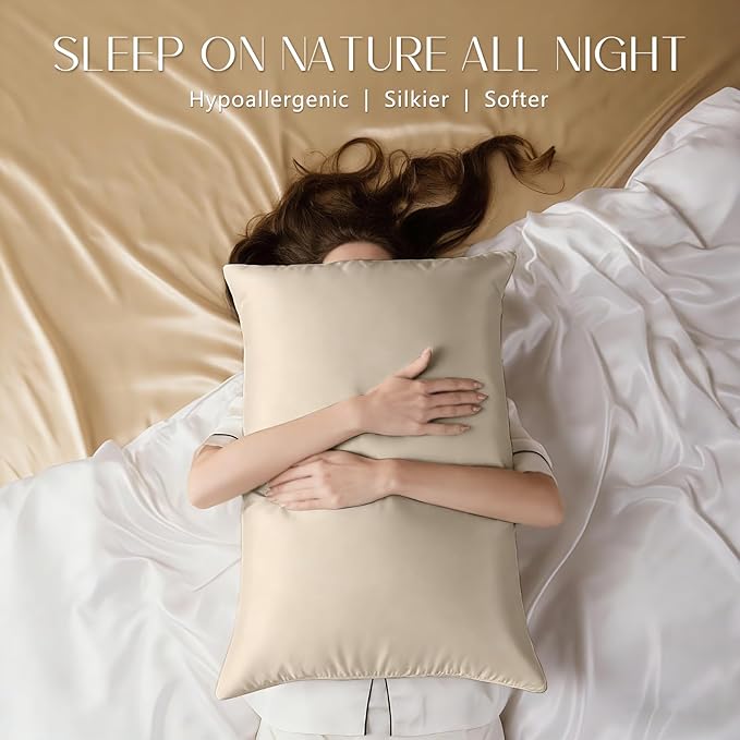 ZIMASILK 100% Pure Mulberry Silk Pillowcase for Hair and Skin Health,Soft and Smooth,Both Sides Premium Grade 6A Silk,600 Thread Count,with Hidden Zipper,1pc (King 20''x36'',Beige) - Bloomnest