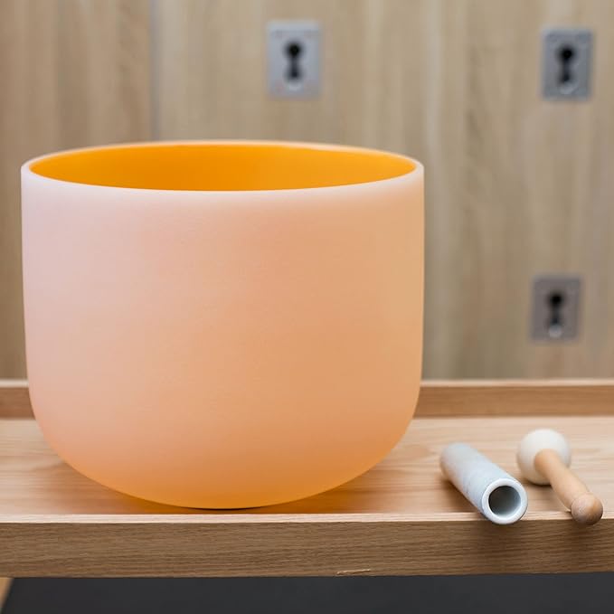 Leize Quartz Crystal Singing Bowl 432hz D Note Sacral Chakra Navel Chakra Orange 11" with Suede Striker - Bloomnest