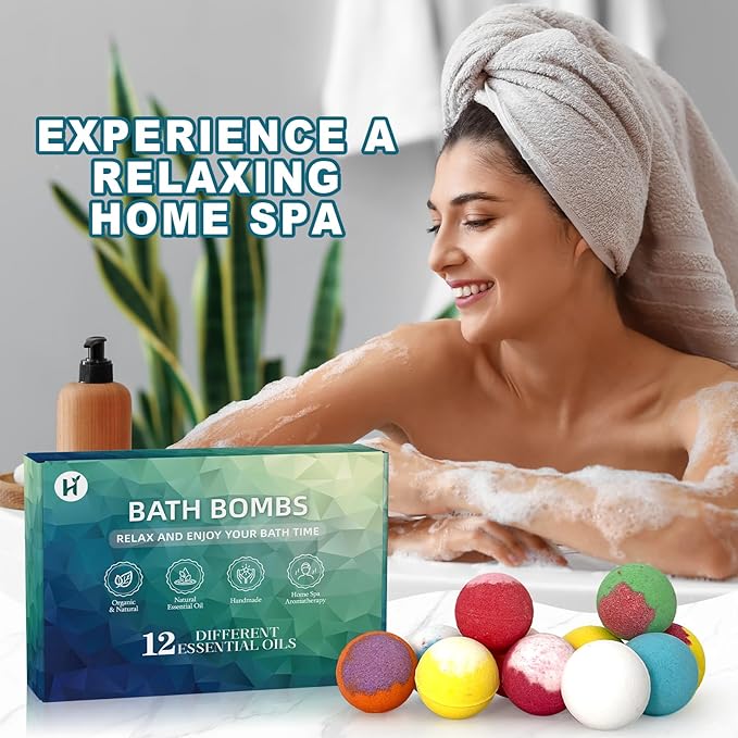 Bath Bombs for Women Mom Her Set, Christmas Stocking Stuffers for Teen Gifts - 12Pack Handmade Natural & Organic, Spa Relaxing Birthday Gifts for Men, Aromatherapy Bubble Bath, White Elephant Gifts - Bloomnest