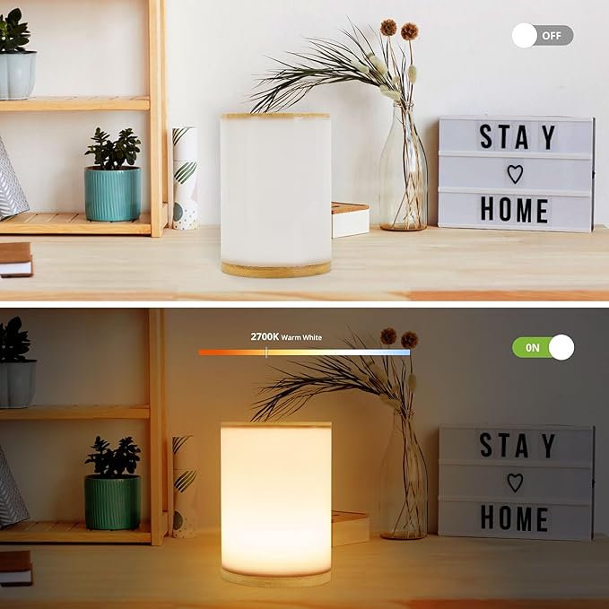 Mini Bamboo Bedside Table Lamp with10 Brightness & 3 Color Temperatures,Cozy PC Shade,Soft Ambient Nightstand Night Light for Bedroom,Kids Room,Bedroom,Dorm,Nursery - Bloomnest