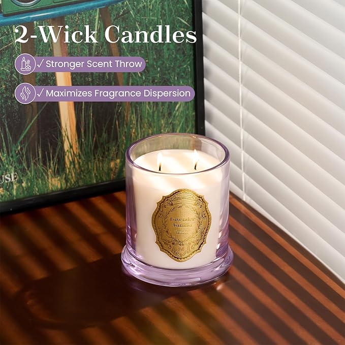 M&SENSE Lavender Vanilla Candles for Home Scented, 2 Wick 12.7oz Soy Wax Candles Non Toxic,70 Hours Long Burning,Luxury Candles Gift for Stress Relief, Meditation, Yoga - Bloomnest