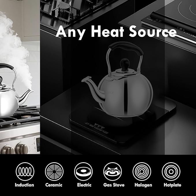 Dclobtop Whistling Tea Kettle Stovetop - 2.3 Quart Round Tea Pot for Stovetop, Silver Mirror Polished Classic Stovetop Kettle, Food Grade Material Teapot for Stove Top - Bloomnest