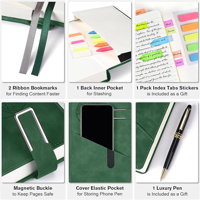 Lined Notebook Journal for Men Women, 365 Pages Numbered College Ruled Notebook, Hardcover Leather Journal with Pen & Gift Box, Thick Daily Diary, Professional Notebooks for Work, School, Business, A5 - Bloomnest