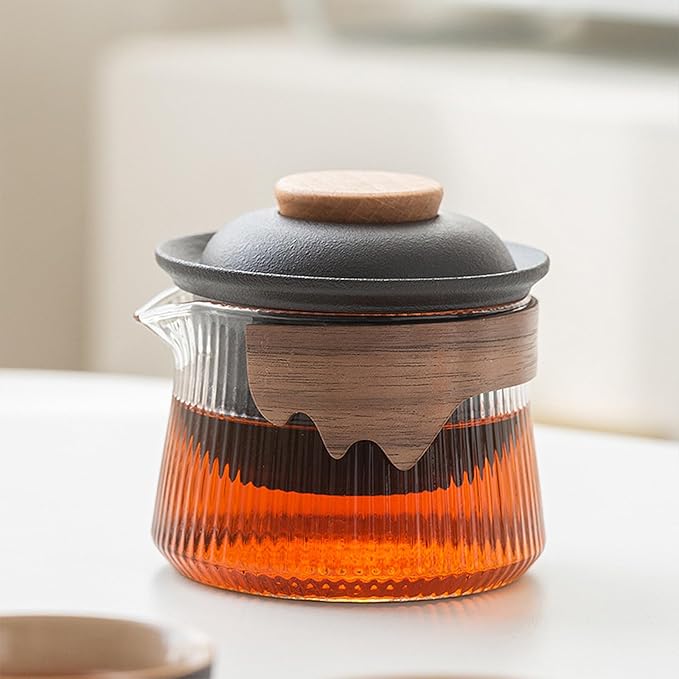 fanquare Ceramic Tea Pot Set for 2 Porcelain Kung Fu Tea Set with Mini Teacups Tea Infuser Portable Handbag for Travel Tea Pot with Wooden Protection Layer, Black - Bloomnest