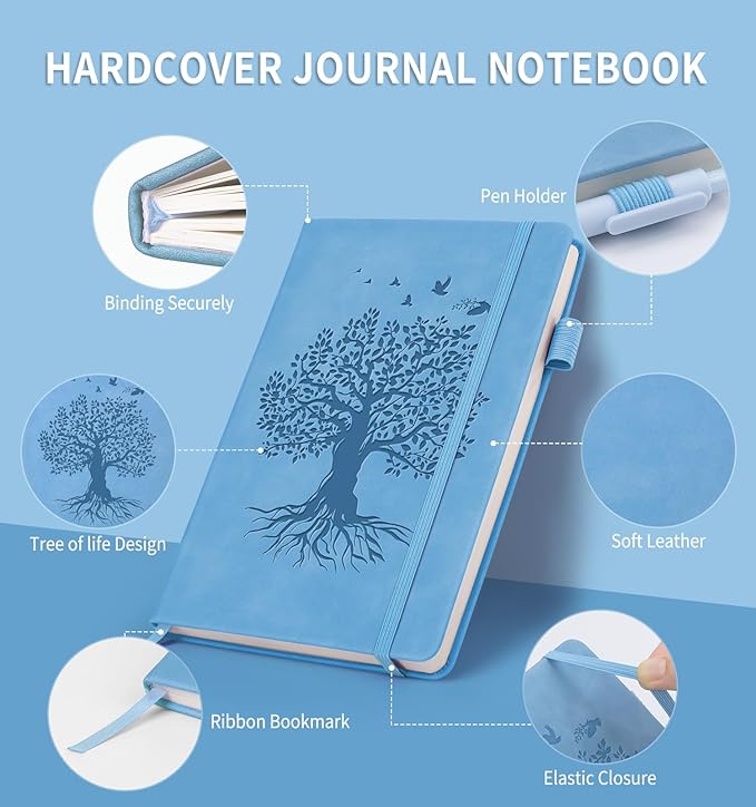 Lined Journal Notebook for Women Men, A5 Hardcover Leather Journals for Writing, 200 Pages Thick Paper, Daily Journal Notebook for Work, School, Note Taking, Business, Travel, College Ruled - Bloomnest