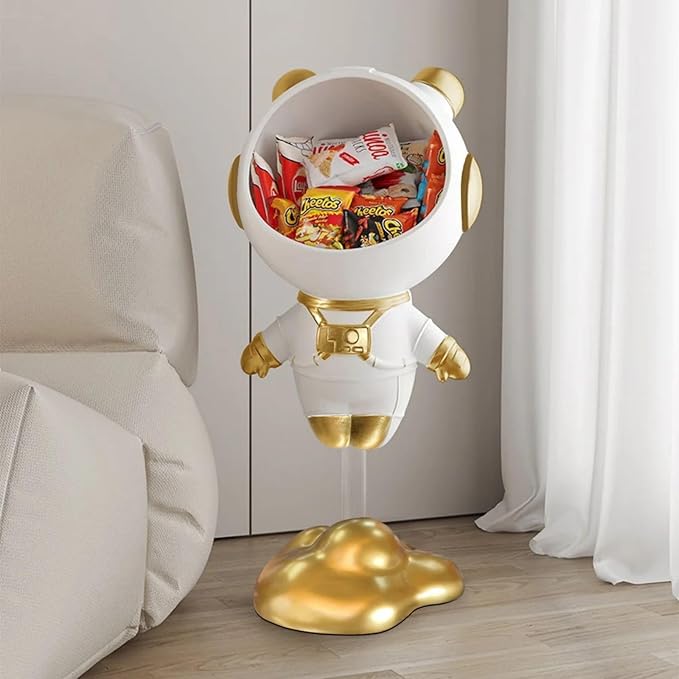 Modern Astronaut Statues White Spaceman Sculpture Floor Figurine Ornament End Side Table with Storage for Home Decoration - Bloomnest