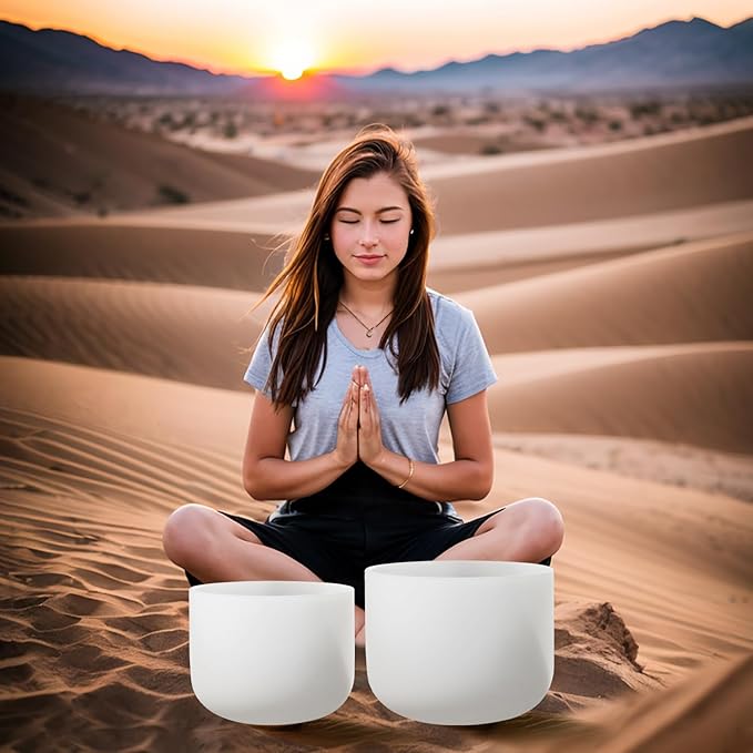 Couple of 2 PCS Crystal Singing Bowl Set, 8" F note Heart Chakra and 10" C note Root Chakra, Sound Bowl Meditation Set for Healing with Carry Case Bag. - Bloomnest