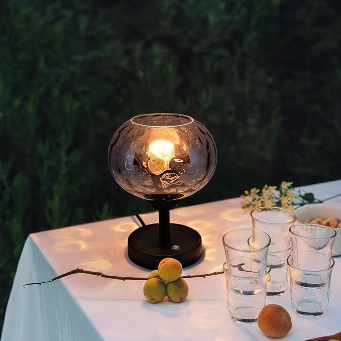 Touch Control Hammered Glass Table Lamp Matte Black Portable Dimmable Brightness Small Nightstand Light 3-Way Stepless Dimming Bedside Bedroom Living Room - Bloomnest