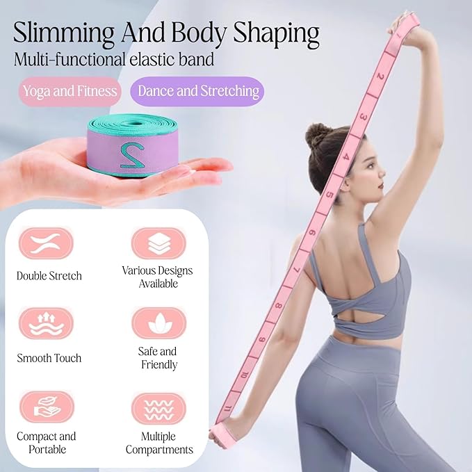 Multi-Loop Stretch Band - Yoga, Pilates, Ballet, and Physical Therapy Stretching Strap for Flexibility, Leg Stretching, and Exercise - Durable Stretching Equipment for Dance and Fitness - Bloomnest