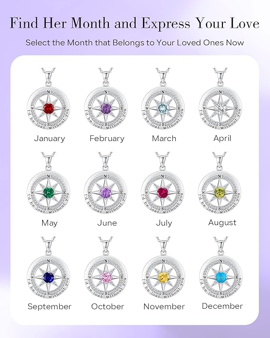 S925 Necklace Gift for Wife |Compass Jewelry |Women Anniversary |Sterling Silver |Girlfriend Birthday Gifts for Her Valentines |I'd be Lost without You |Jewel 18K Gold - Bloomnest