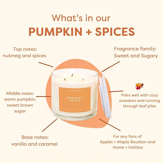 Calyan Wax Co. Pumpkin & Spices 3 Wick Scented Candle - 43 Hour Burn - Luxury 3 Wick Soy Candles - Non Toxic Soy Wax Candles - Long Lasting Large Glass Jar Candle for Home - 14.9oz - Bloomnest
