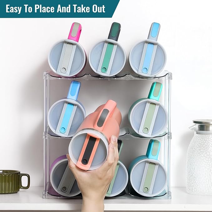 Design for Stanley 40 OZ & Large Bottles & Tumblers with Handle, Acrylic Water Bottle Organizer - Stackable Clear Wine Rack, Cup Holder for Home Kitchen Pantry Shelf Countertop Cabinet, 3 Tier Hold 9 MakeLifeBetterEasier
