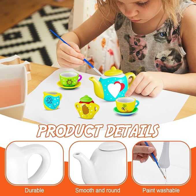 45 Pcs Spring Paint Your Own Tea Kit Craft DIY Tea Kit for Kids Ages 8+ Mini Ceramic Tea Cups to Paint Including Porcelain Dishes Brush for Party Girls Boys SetStylish Style - Bloomnest