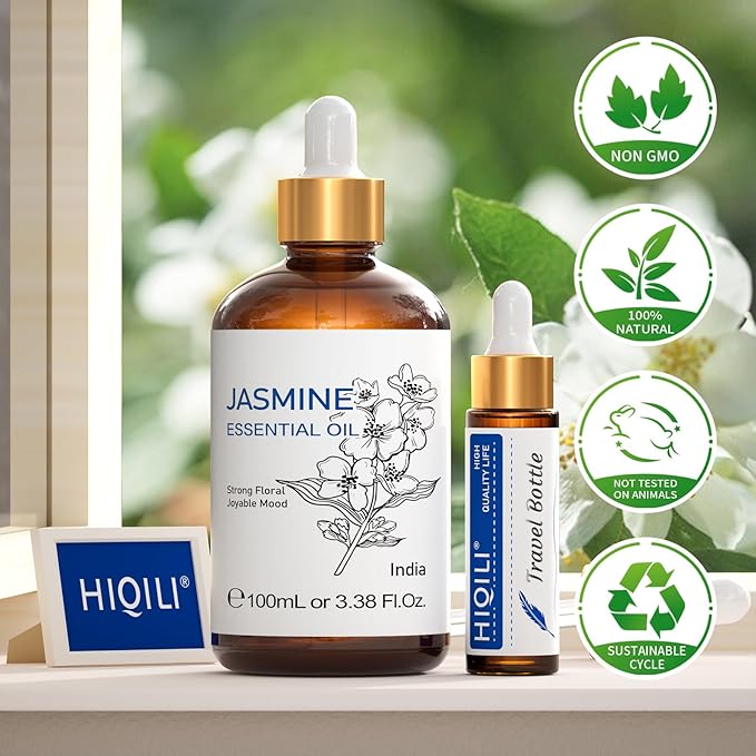 HIQILI Jasmine Essential Oil, Pure & Natural Jasmine Oil for Diffuser, Perfume, Shampoo, Aromatherapy-3.8 Fl Oz/100 ML - Bloomnest