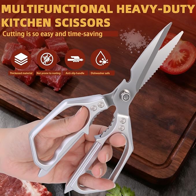 Professional Kitchen Scissors - Heavy Duty Stainless Steel Shears for Poultry, Meat, Fish | Dishwasher Safe, All-Metal Construction with Ergonomic Handle - Bloomnest