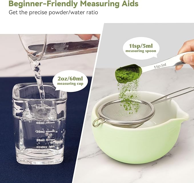 Matcha Whisk Set, Matcha Kit 10-Pcs, Bamboo Whisk and Ceramic Bowl with Spout & Measuring Spoon & Cup, Japanese Ceremony Matcha Tea Making Tools - Bloomnest
