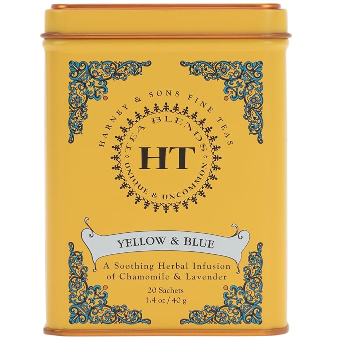 Harney & Sons Master Yellow & Blue Tea Tin - Herbal Blend of Chamomile, Lavender, and Cornflowers - 1.4 Oz, 20 Count - Bloomnest